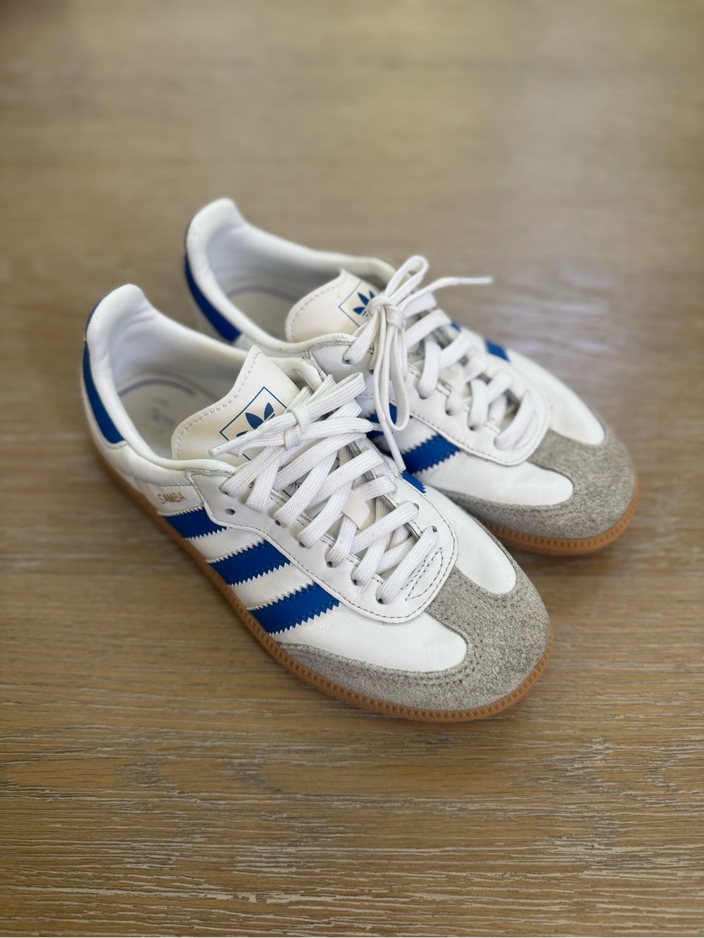 adidas Kids White Blue Grey Samba Sneakers